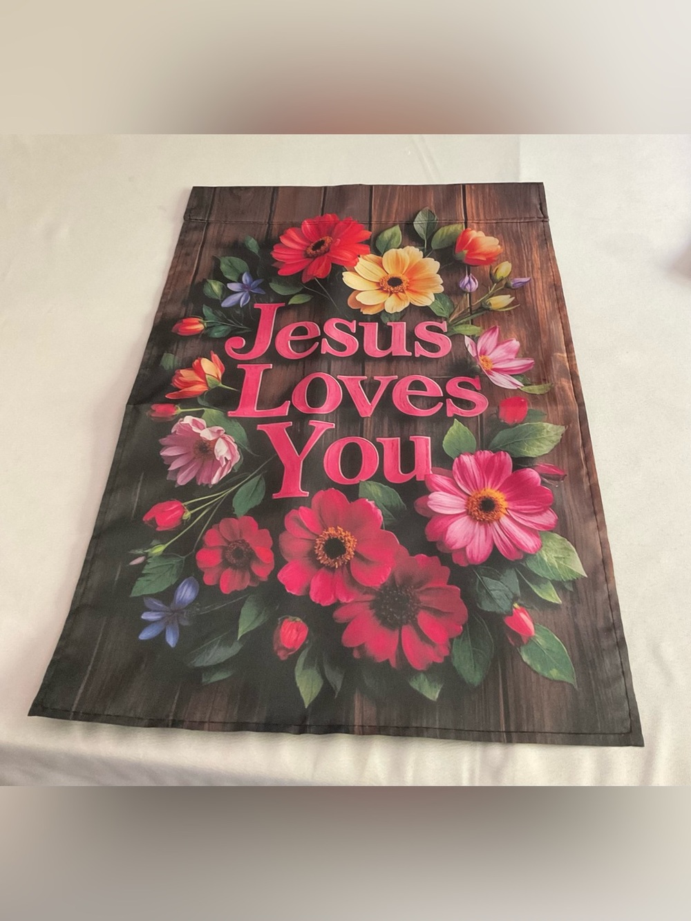 Jesus Loves You Floral Garden Flag - Pink & Multicolor